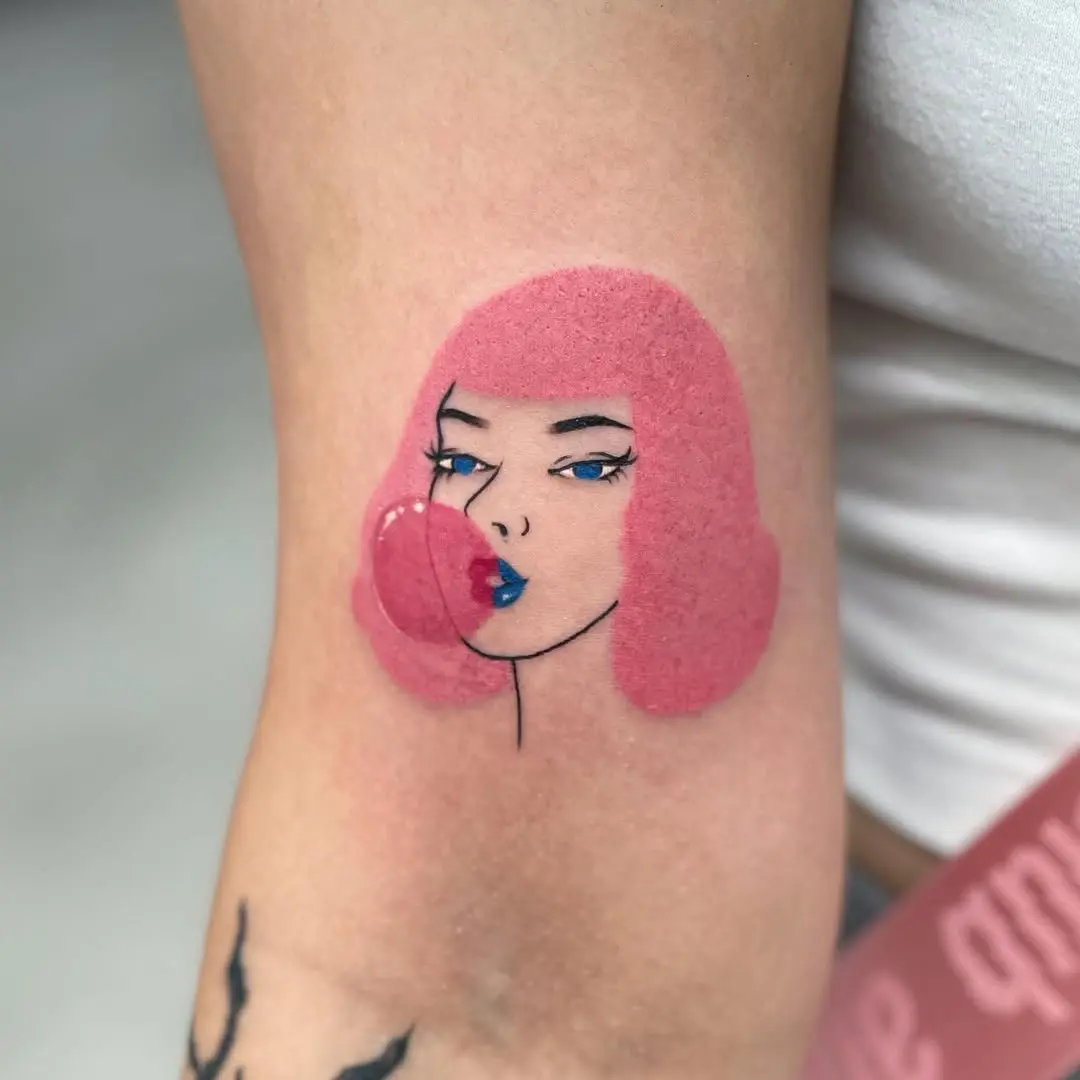 Charming bubble gum girl tattoo design