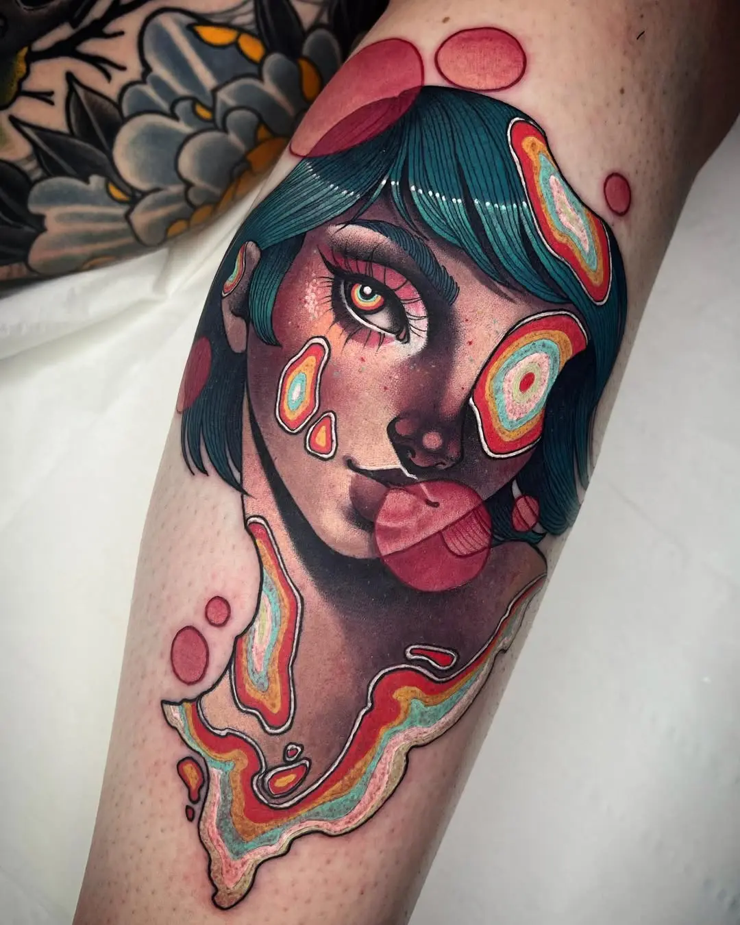 Vibrant Bubble Gum Girl Tattoo Art