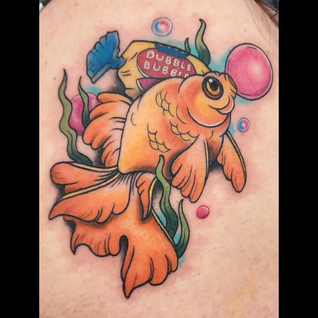 Whimsical goldfish with bubble gum delight