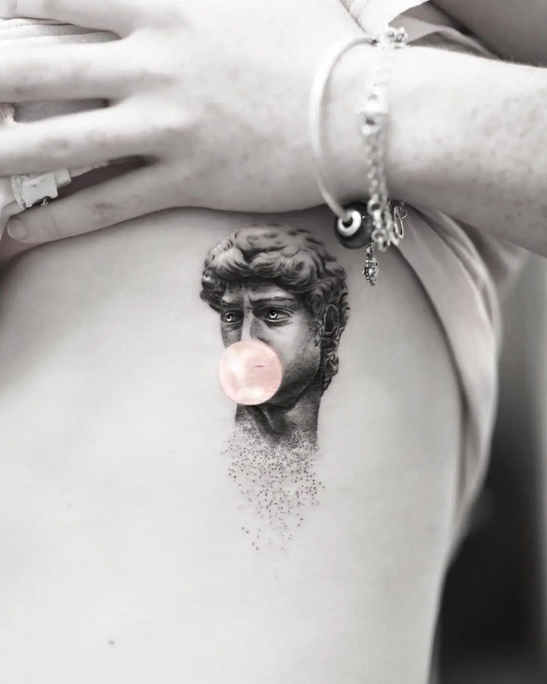 Unique tattoo blending art and bubble gum