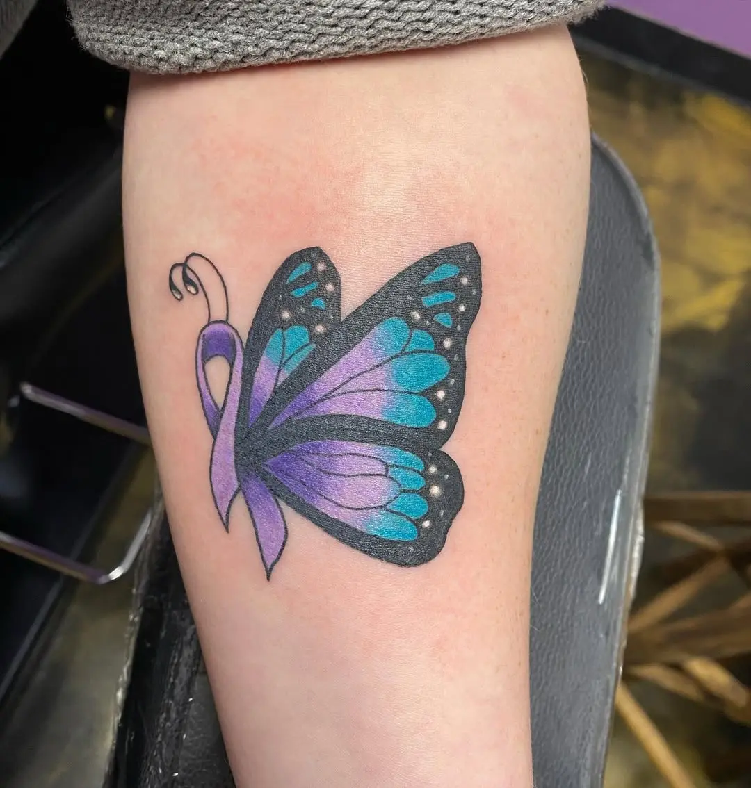 Beautiful butterfly tattoo with epilepsy ribbon