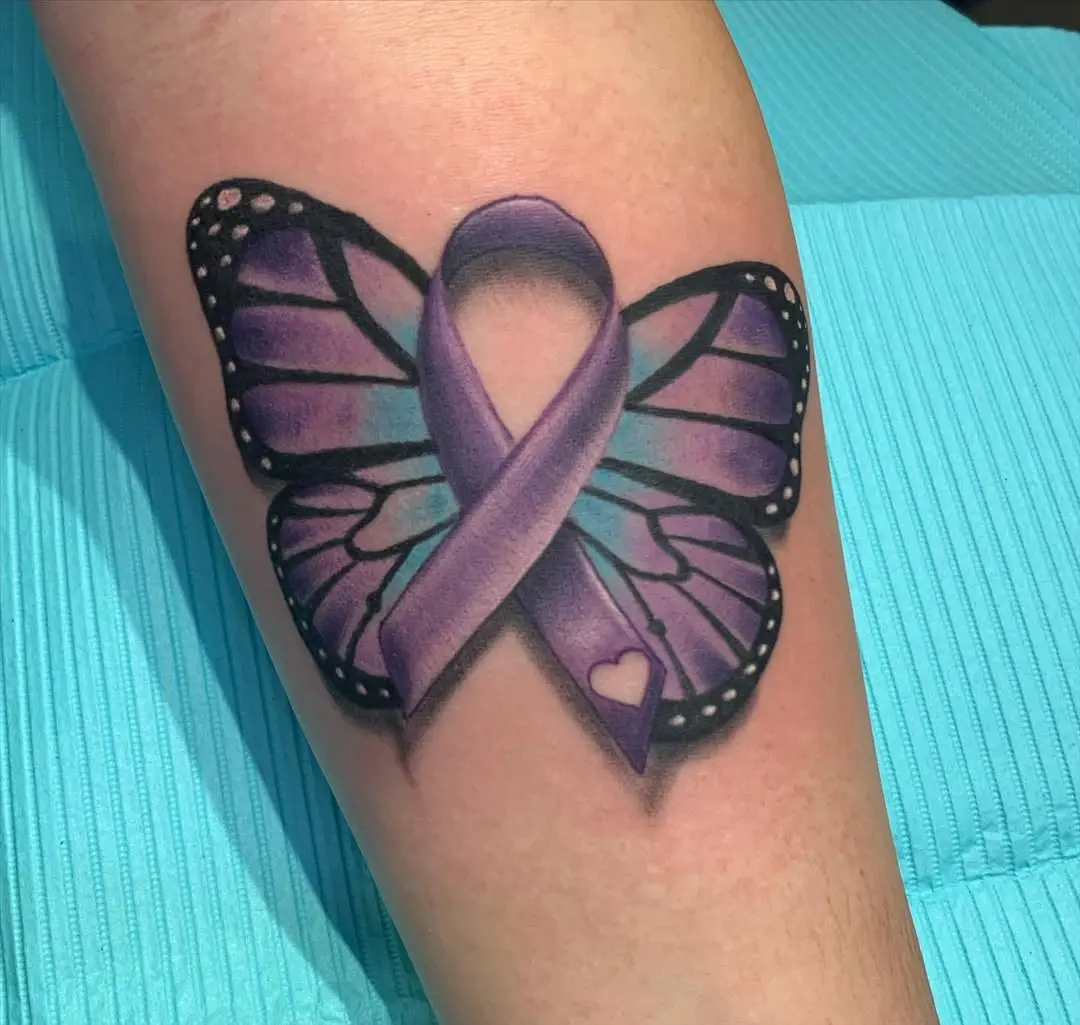 Symbolic butterfly tattoo with epilepsy ribbon