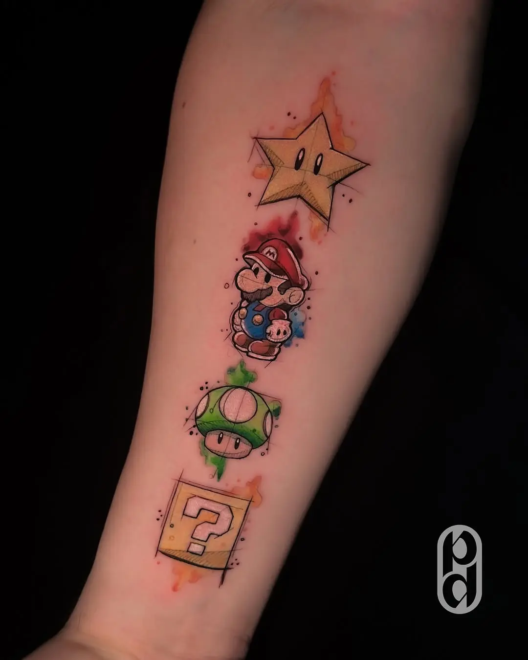Vibrant Super Mario Tattoo Collection on Arm