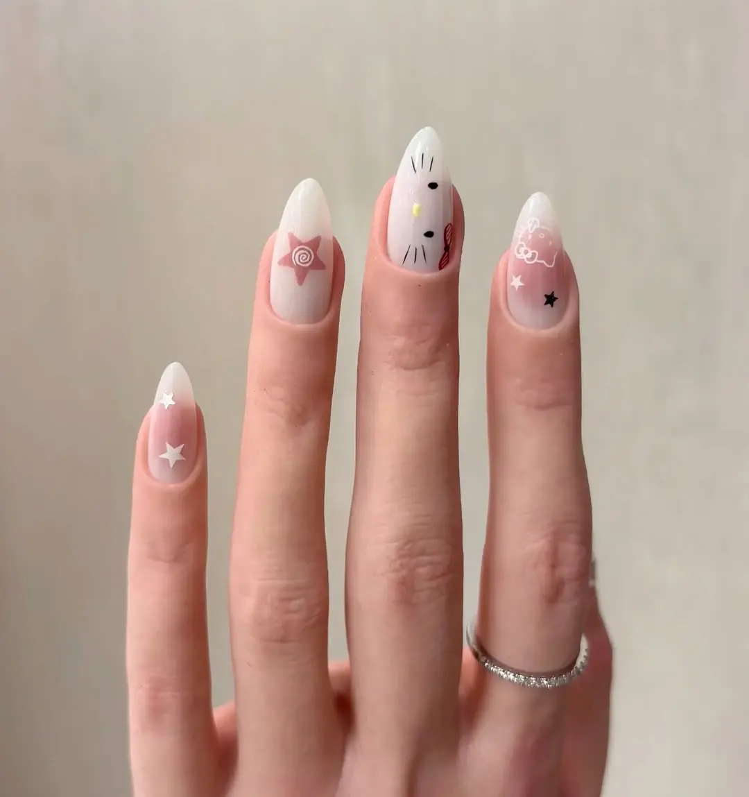 Playful Hello Kitty Themed Nail Art Design