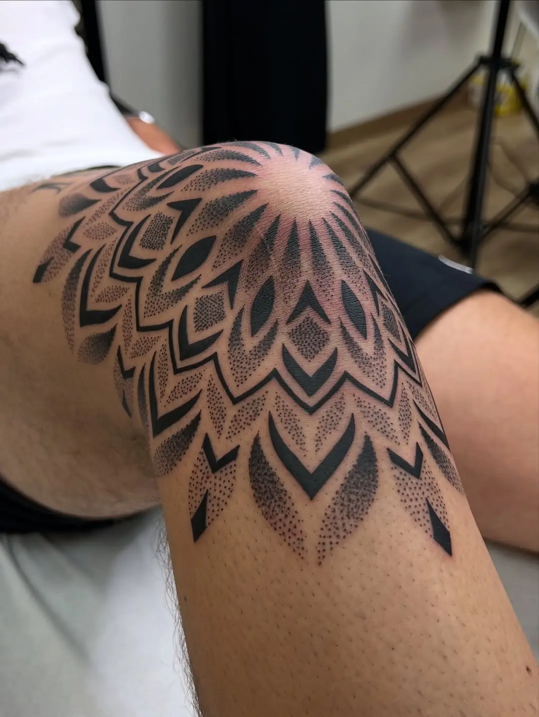 Intricate Mandala Dotwork Tattoo on Knee