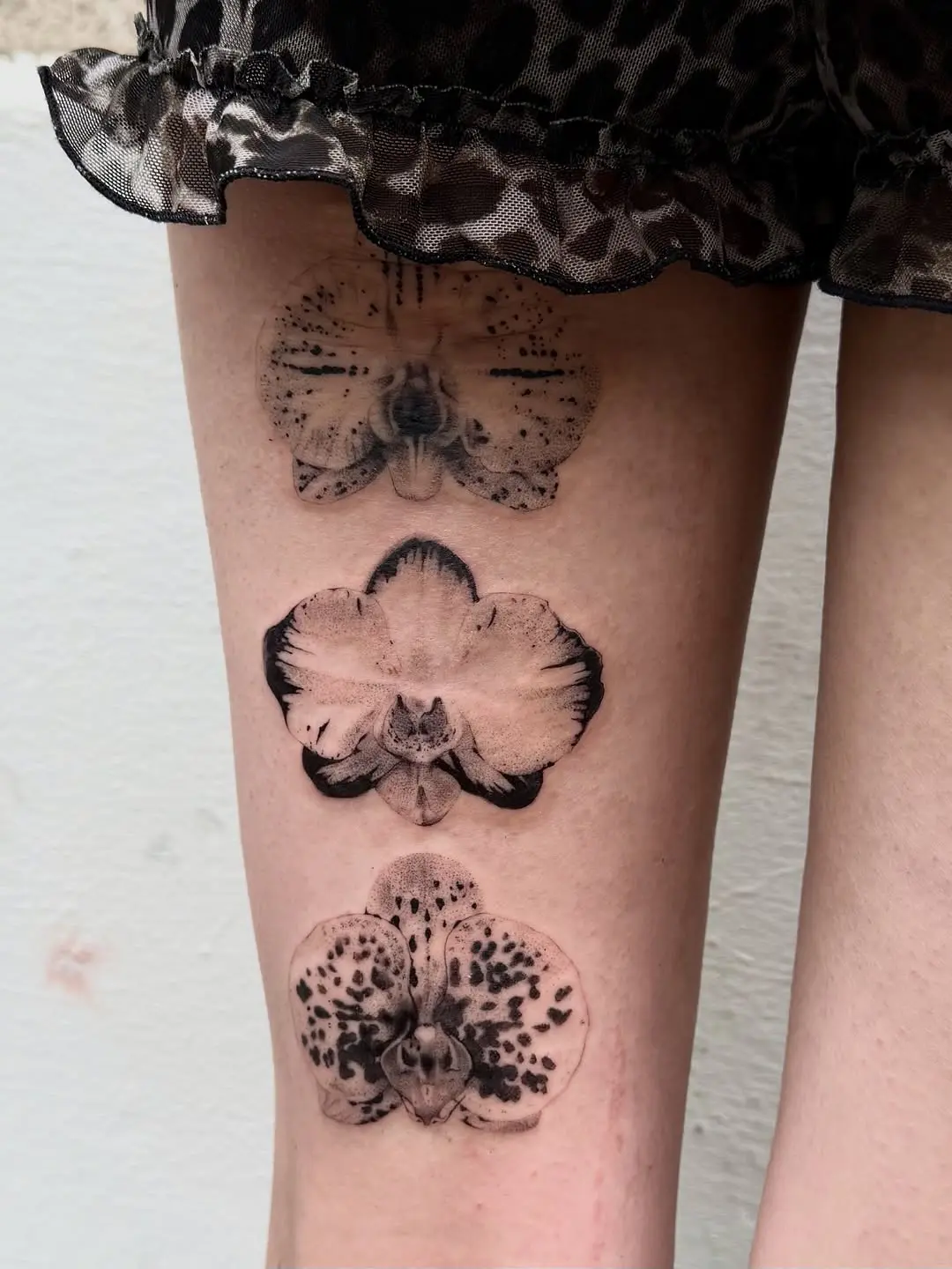 Elegant orchids crafted in unique dotwork style