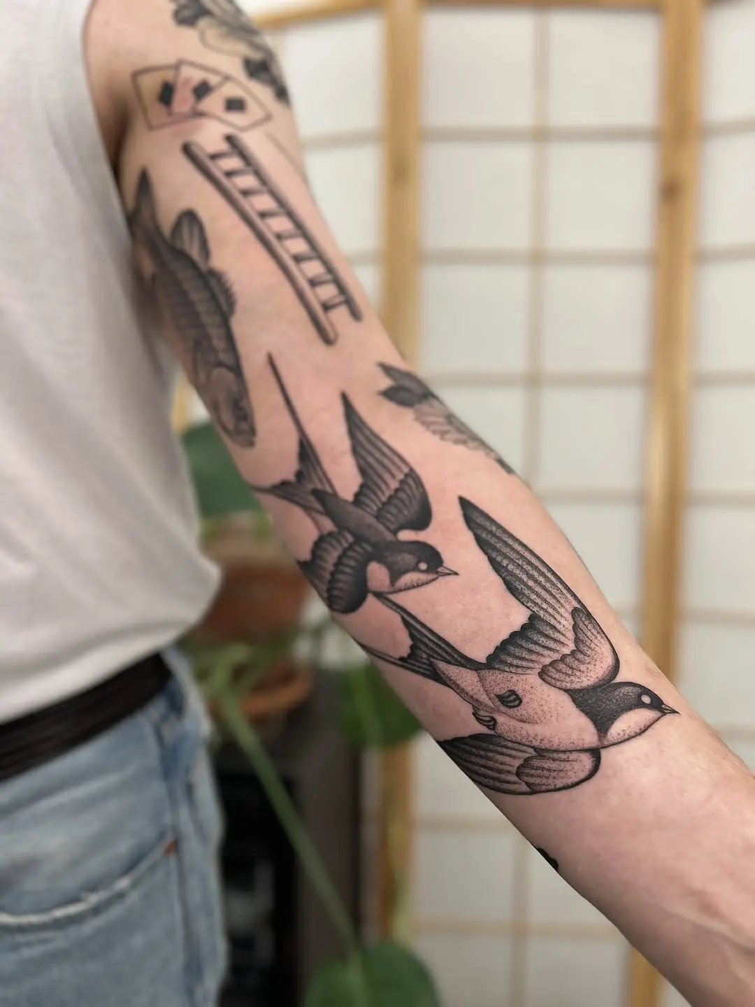 Elegant Dotwork Birds in Motion