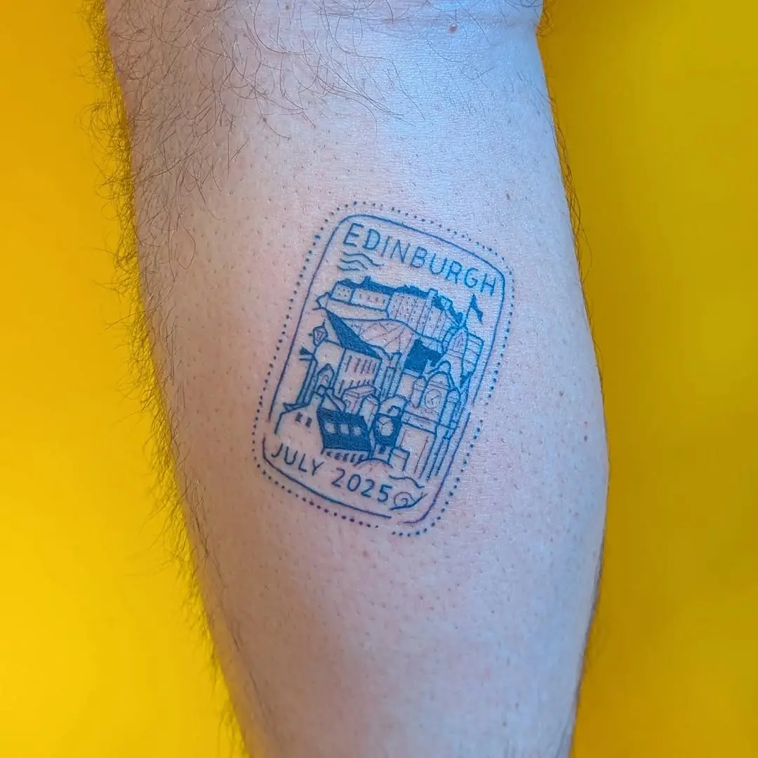 Unique Edinburgh Passport Tattoo with Stamp Design