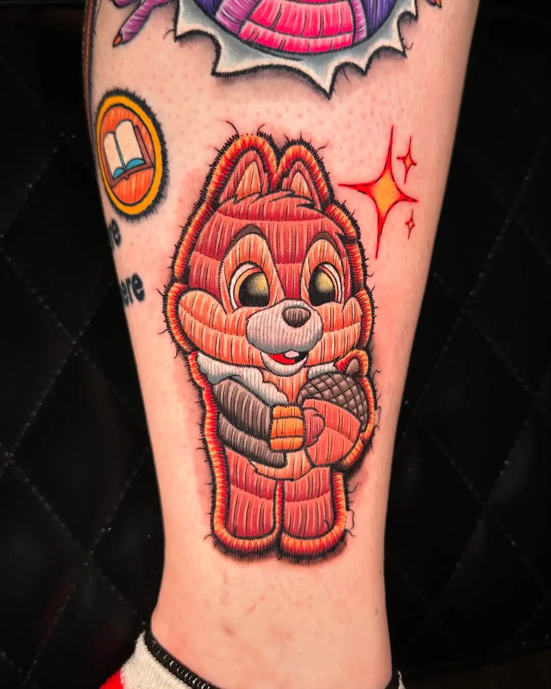 Vibrant Embroidery-style Cartoon Character Tattoo