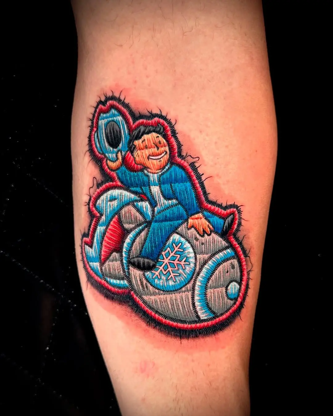 Whimsical tattoo inspired by embroidery art