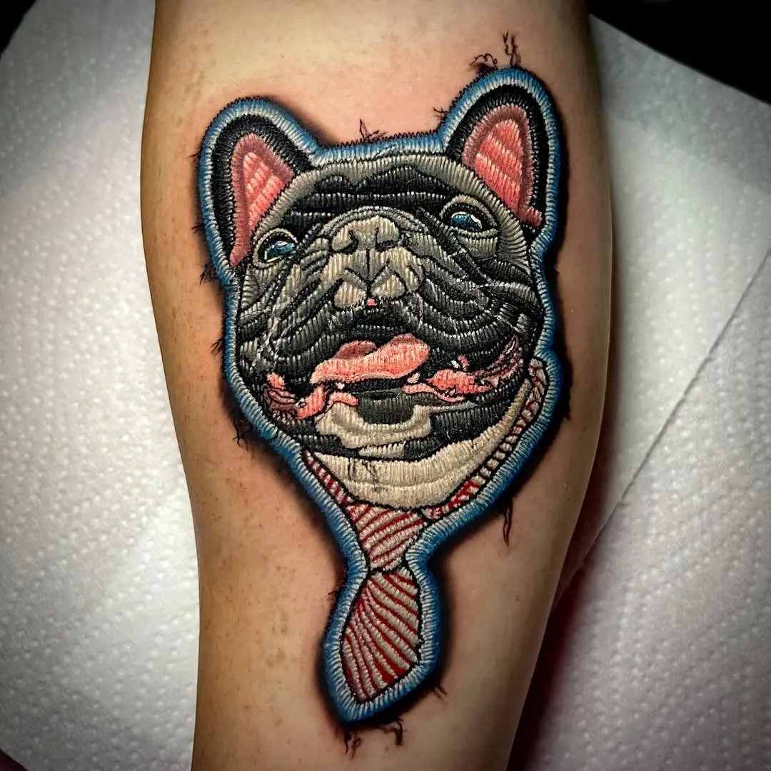 Stunning French Bulldog Embroidery Tattoo Design