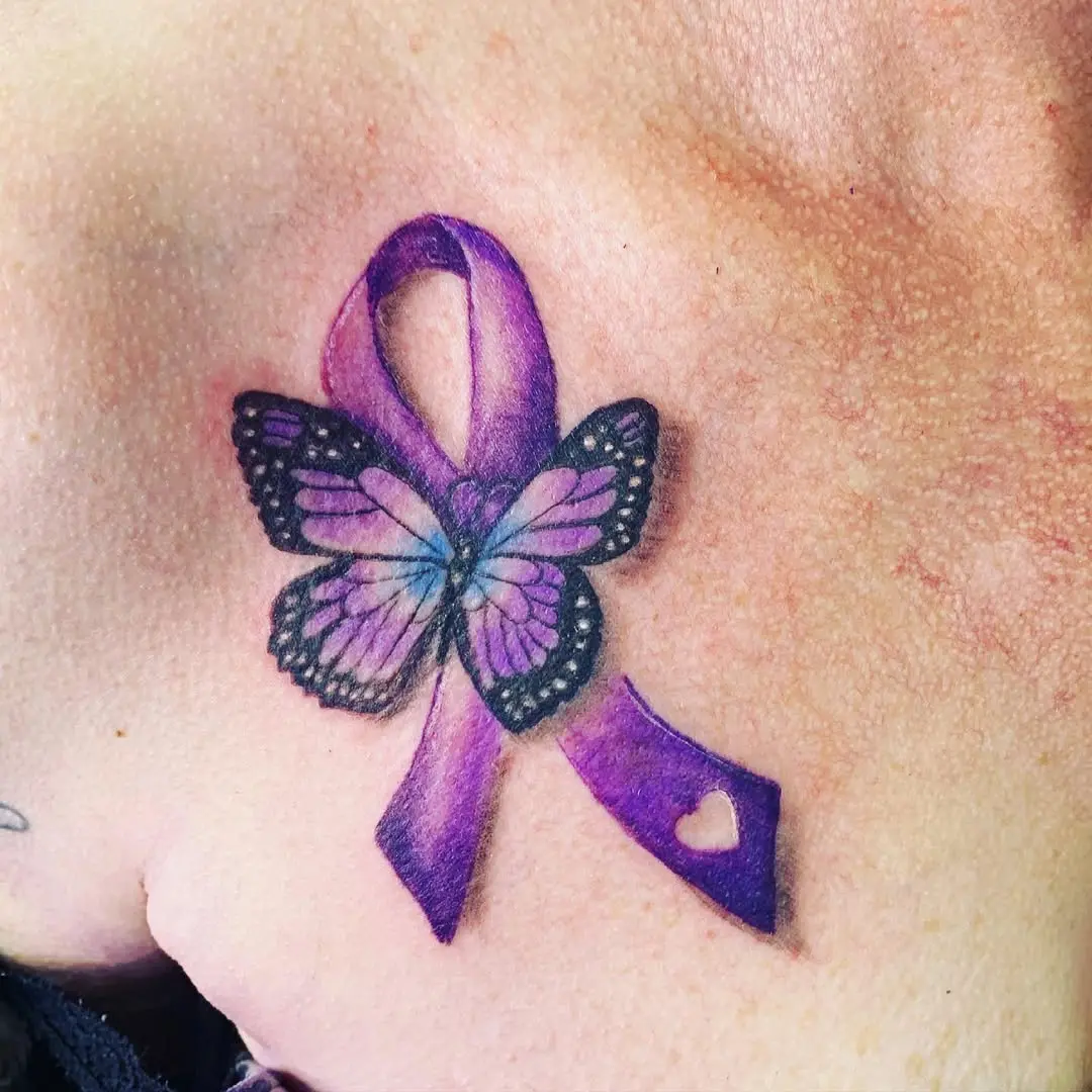 Beautiful butterfly tattoo with epilepsy awareness ribbon