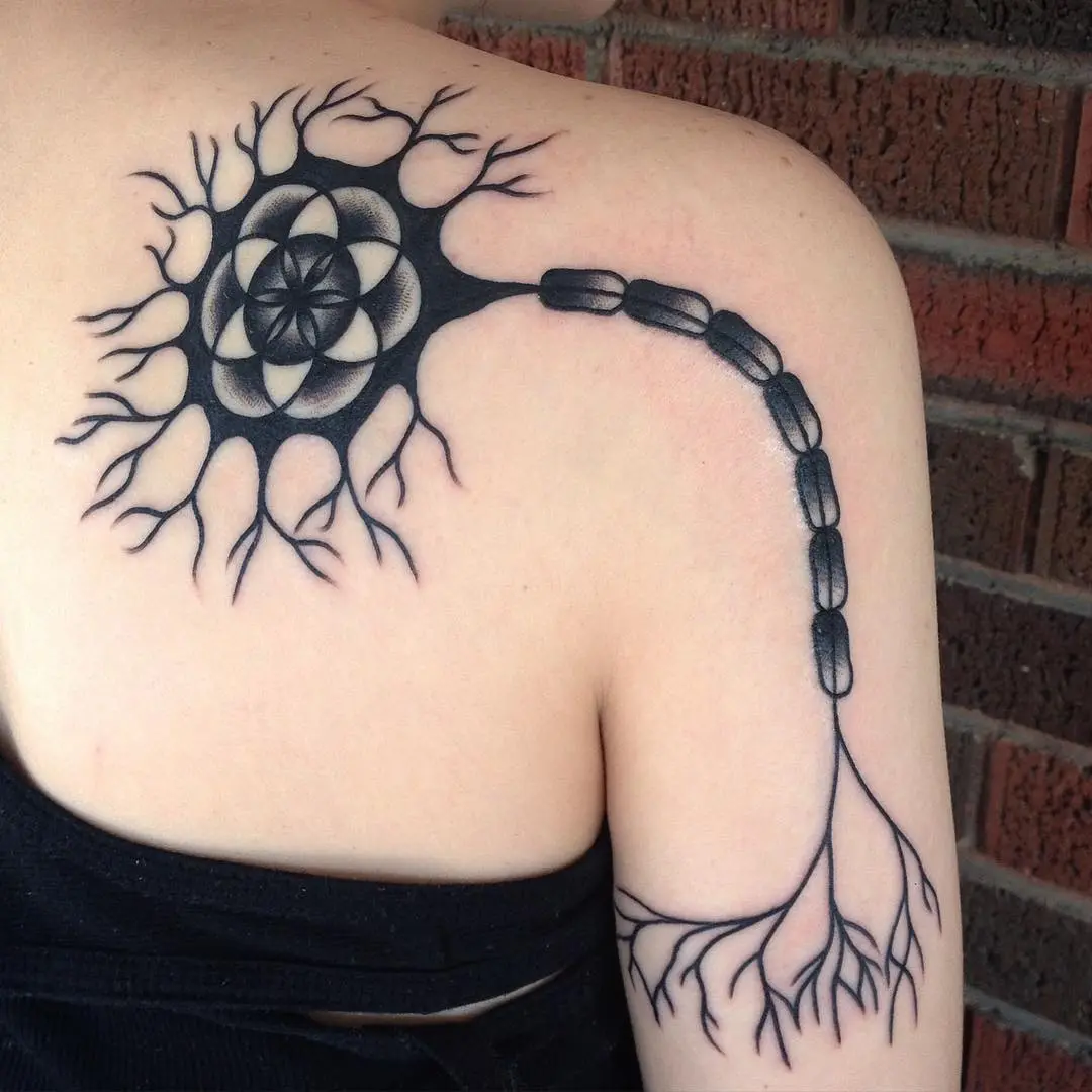 Intricate neuron-inspired epilepsy awareness tattoo