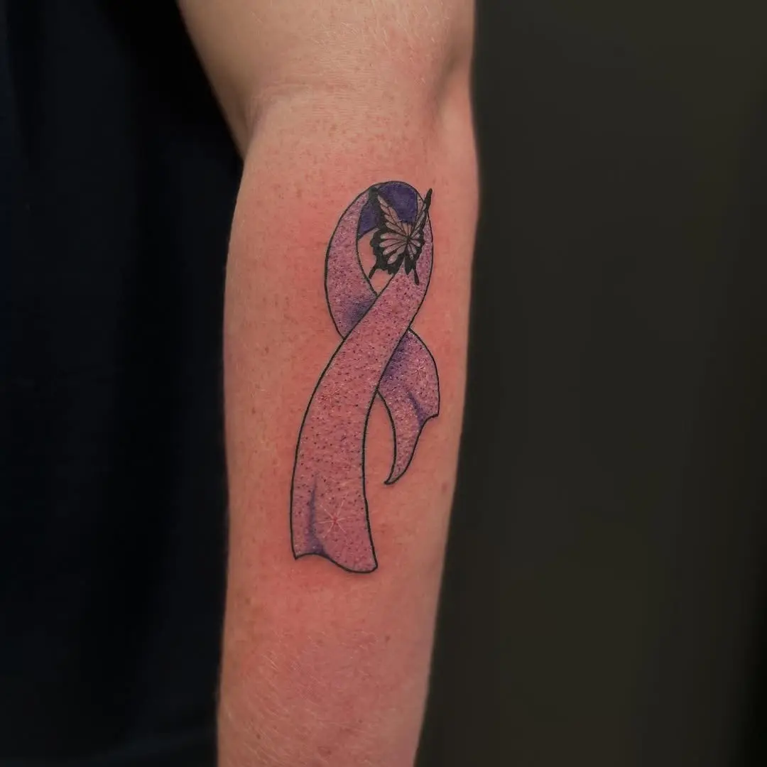 Elegant purple ribbon showcasing resilience and hope
