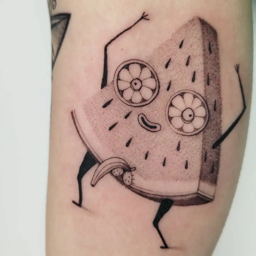 Playful watermelon tattoo with a fun twist