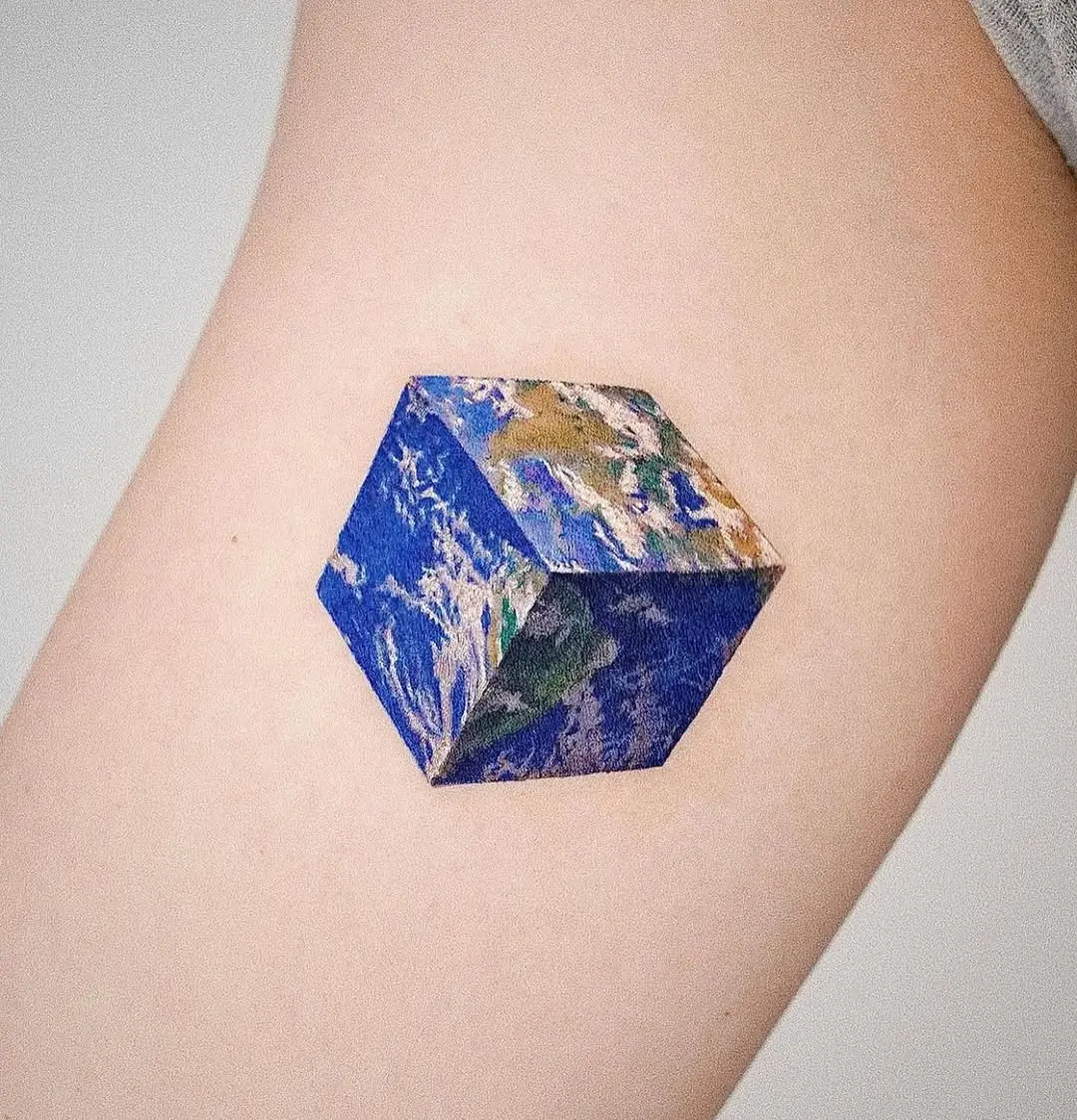 Stunning Cube Globe Tattoo on Arm