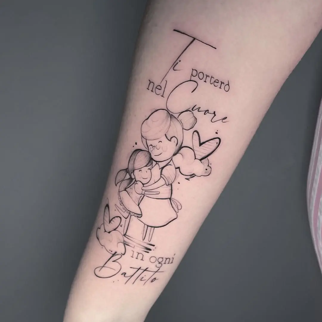 Heartwarming grandma and child tattoo design