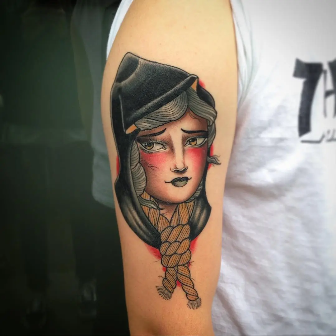Stylized grandma tattoo with braided details