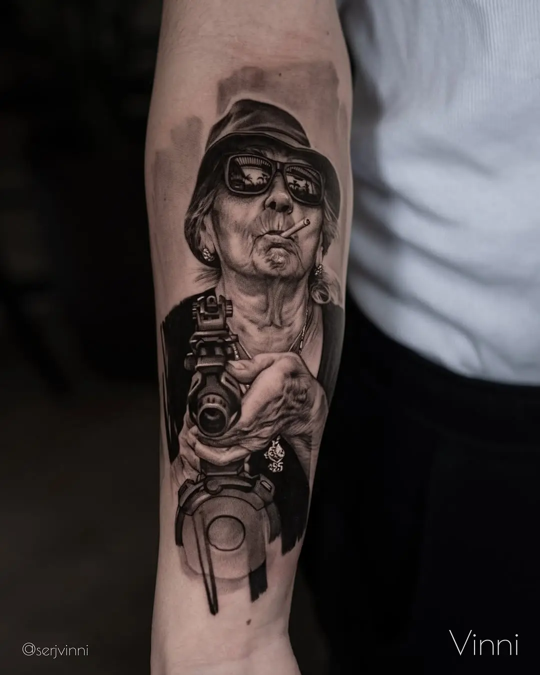 Bold tattoo showcasing a fierce grandma vibe