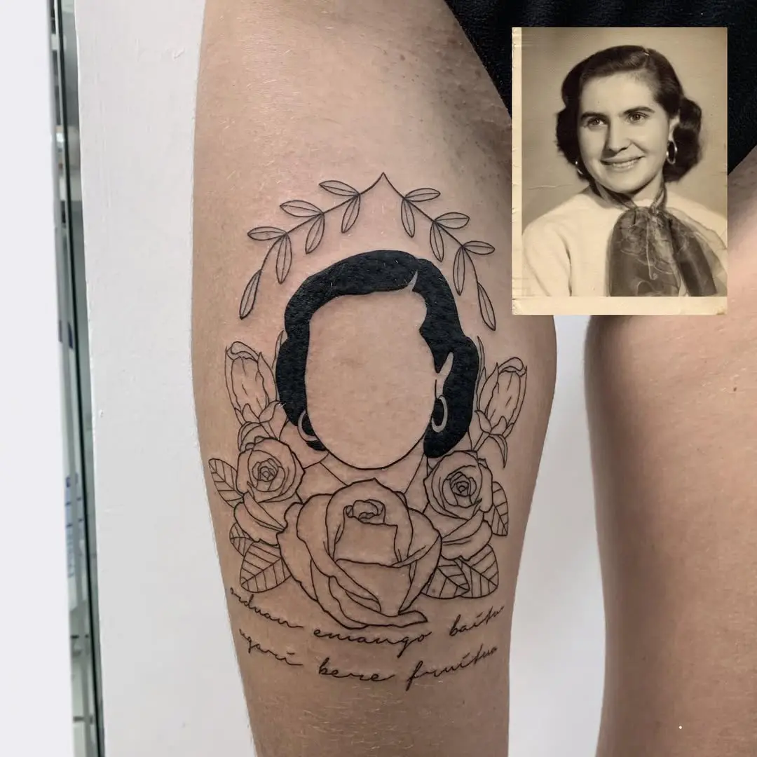 Minimalist Grandma Tattoo with Floral Elements