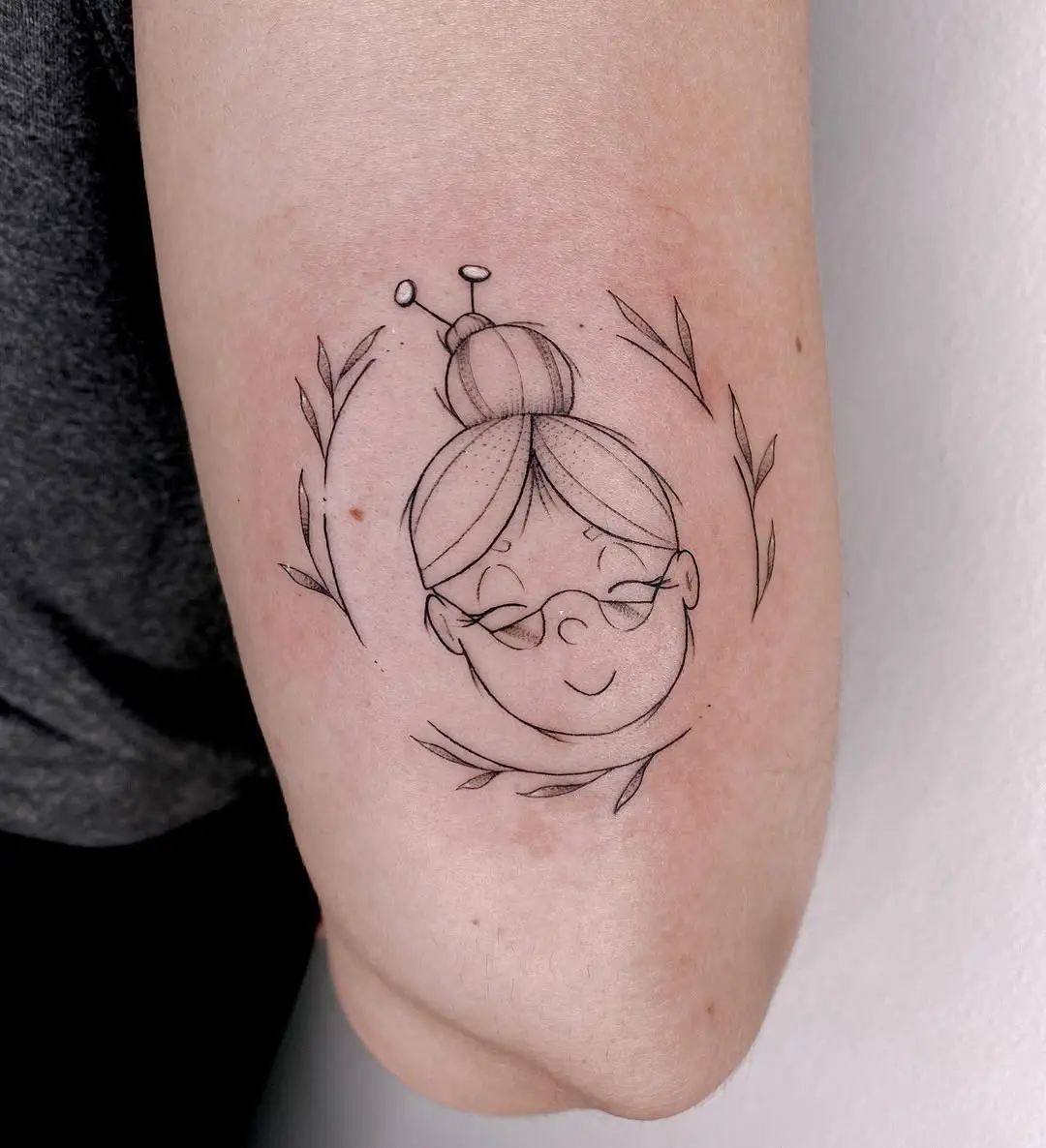 Charming line art of a playful grandmother