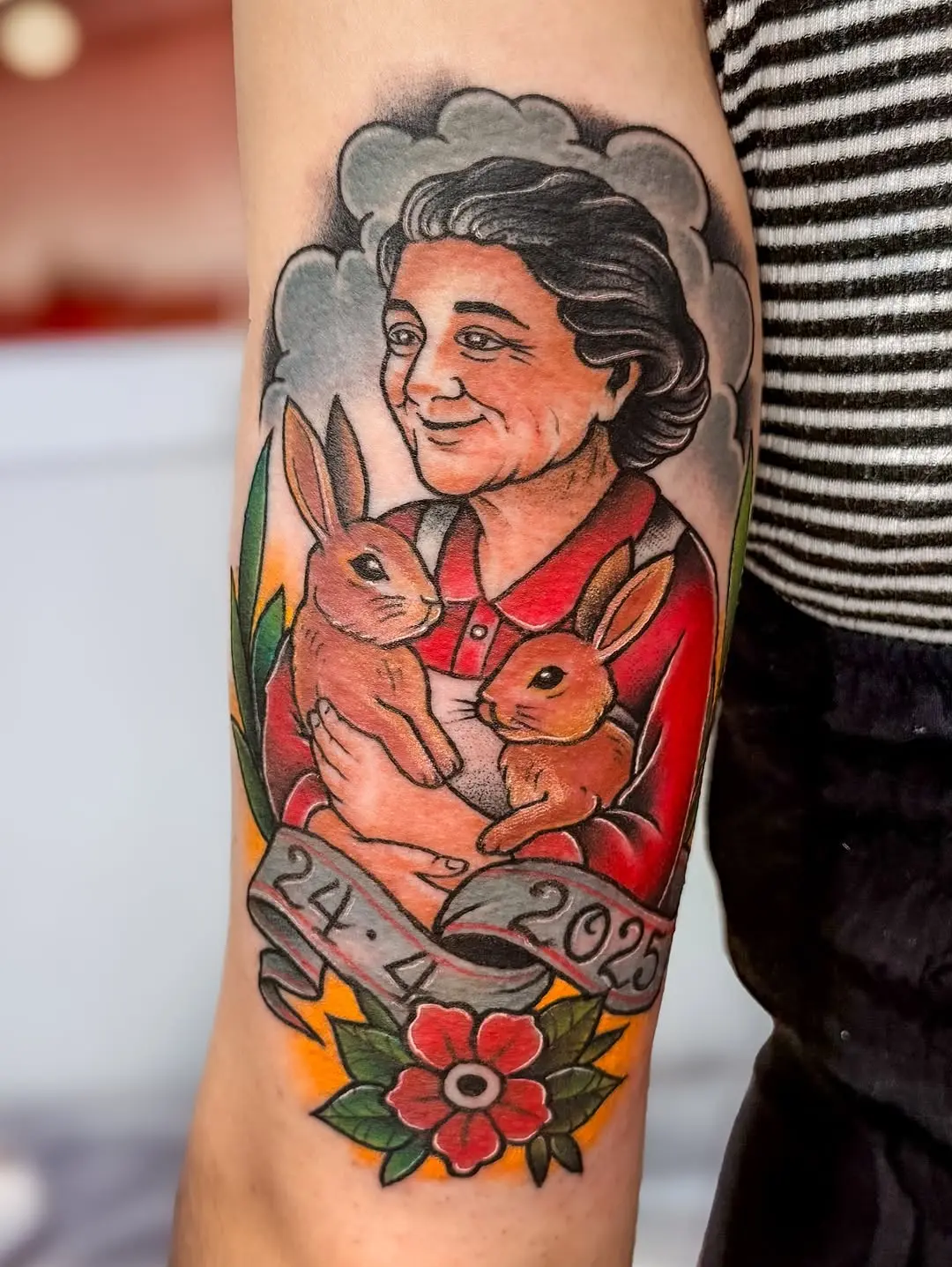 Warm grandma portrait with sweet rabbits