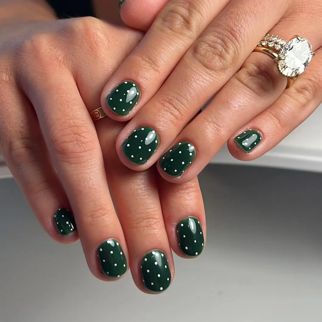 Chic Green Polka Dot Nail Art Design