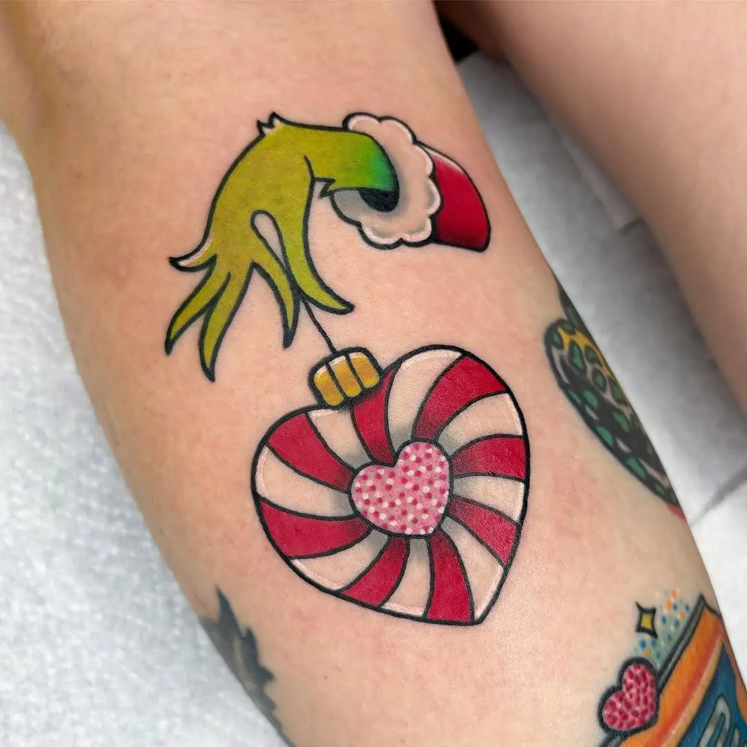 Whimsical Grinch Grabbing a Candy Heart