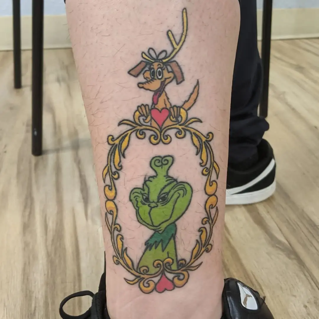 Festive Grinch and Dog Tattoo Design