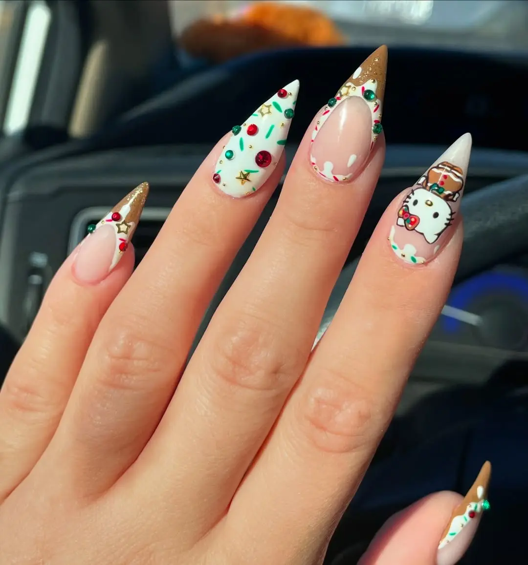 Festive Hello Kitty Nail Art Design