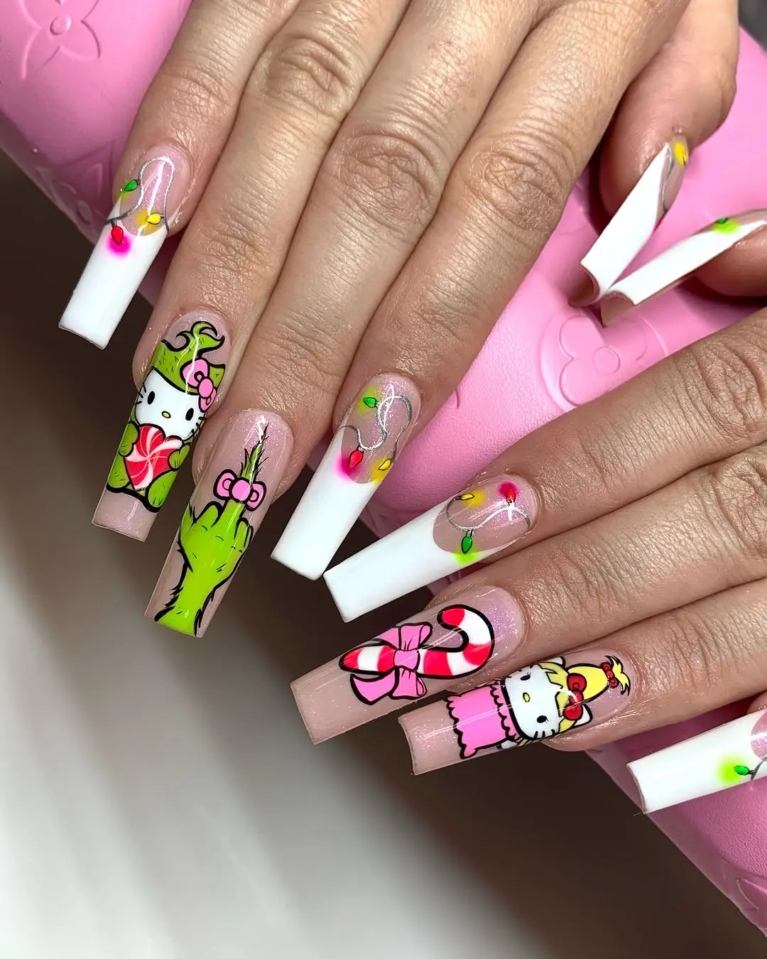 Vibrant Hello Kitty Nail Art with Cactus Theme