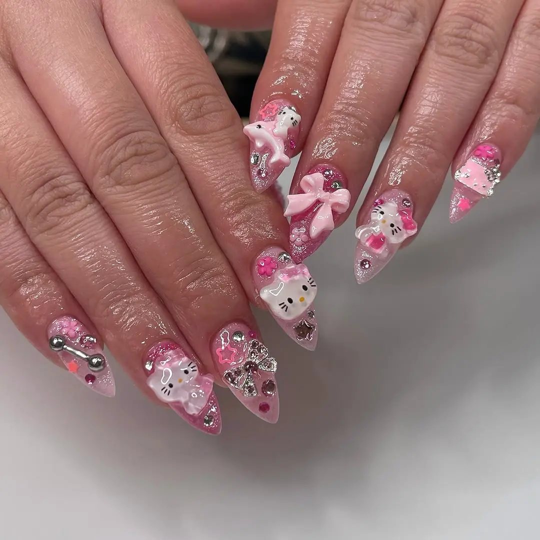 Charming Hello Kitty Themed Nail Art Design
