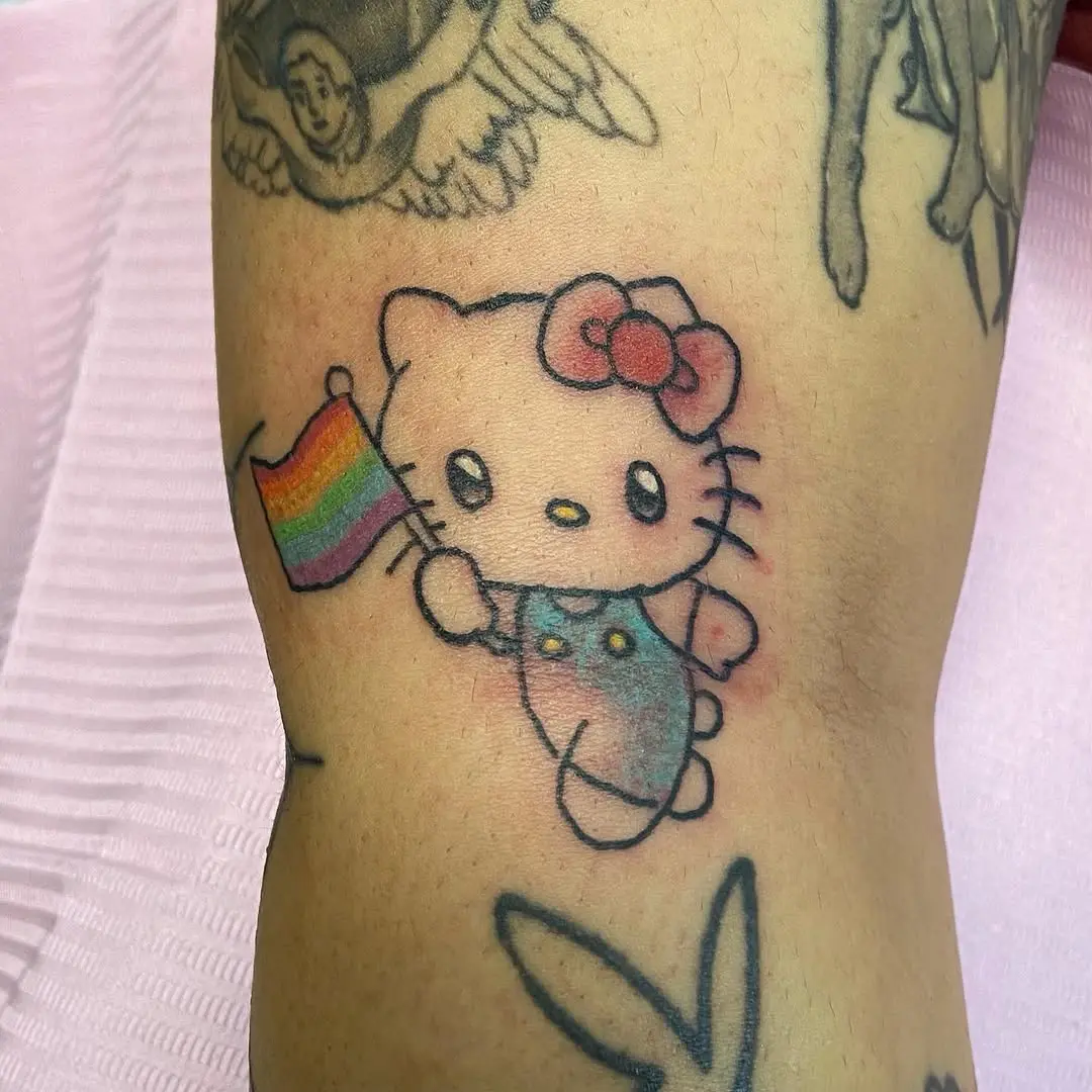 Cute Hello Kitty Tattoo with Pride Flag