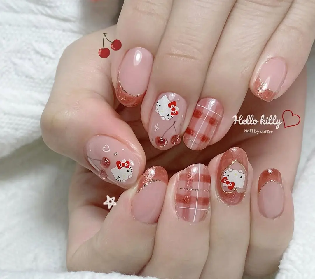 Charming Hello Kitty Cherry Nail Art Design