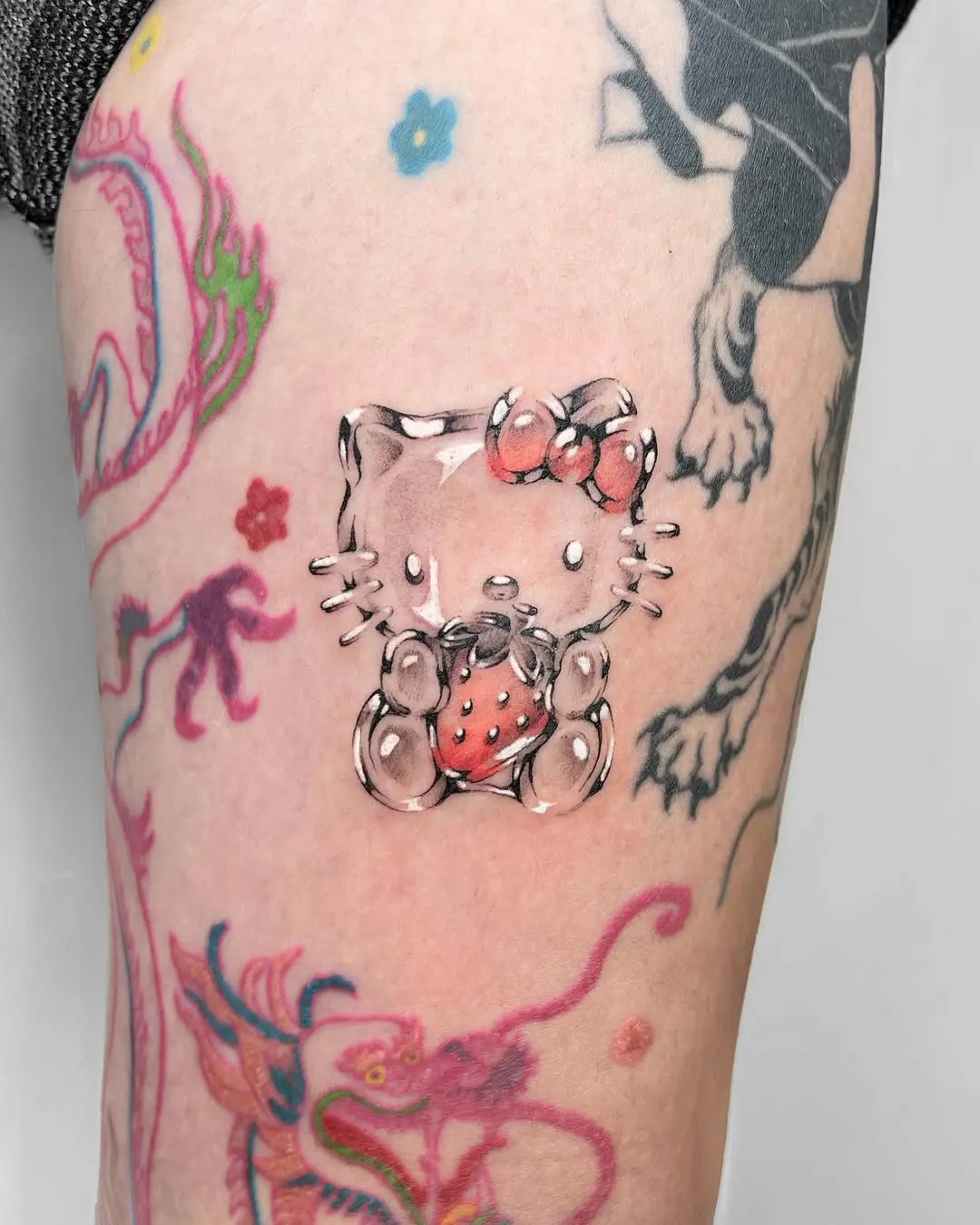 Cute Hello Kitty Strawberry Tattoo Design