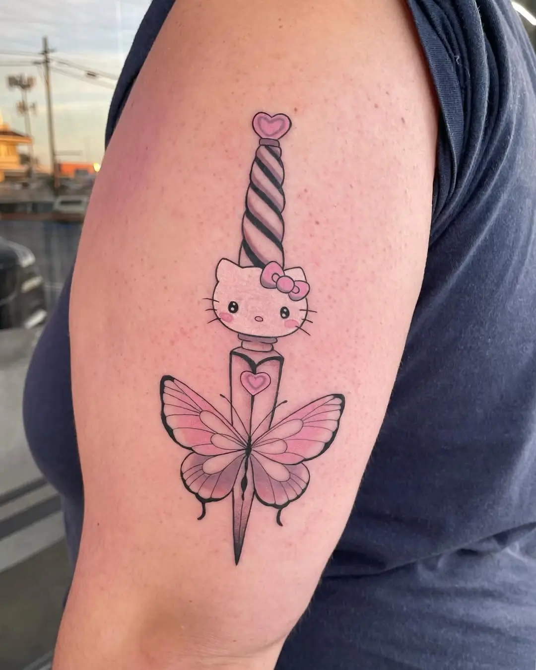 Charming Hello Kitty Sword Tattoo with Butterfly