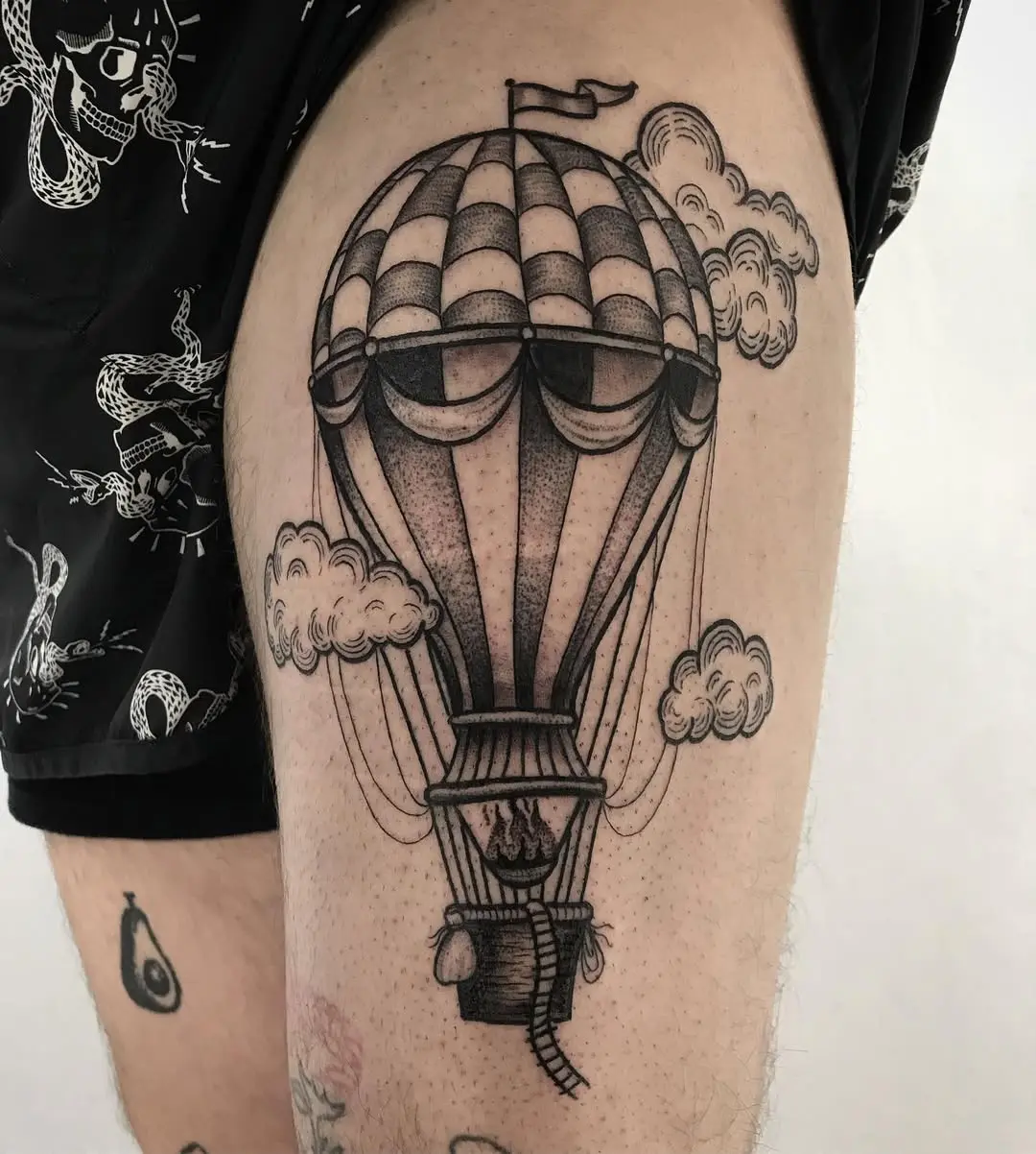 Intricate hot air balloon tattoo design