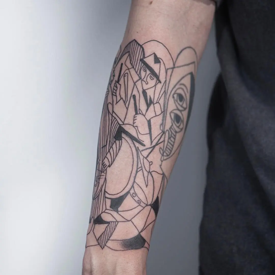 Abstract Jazz-Inspired Line Art Tattoo Design