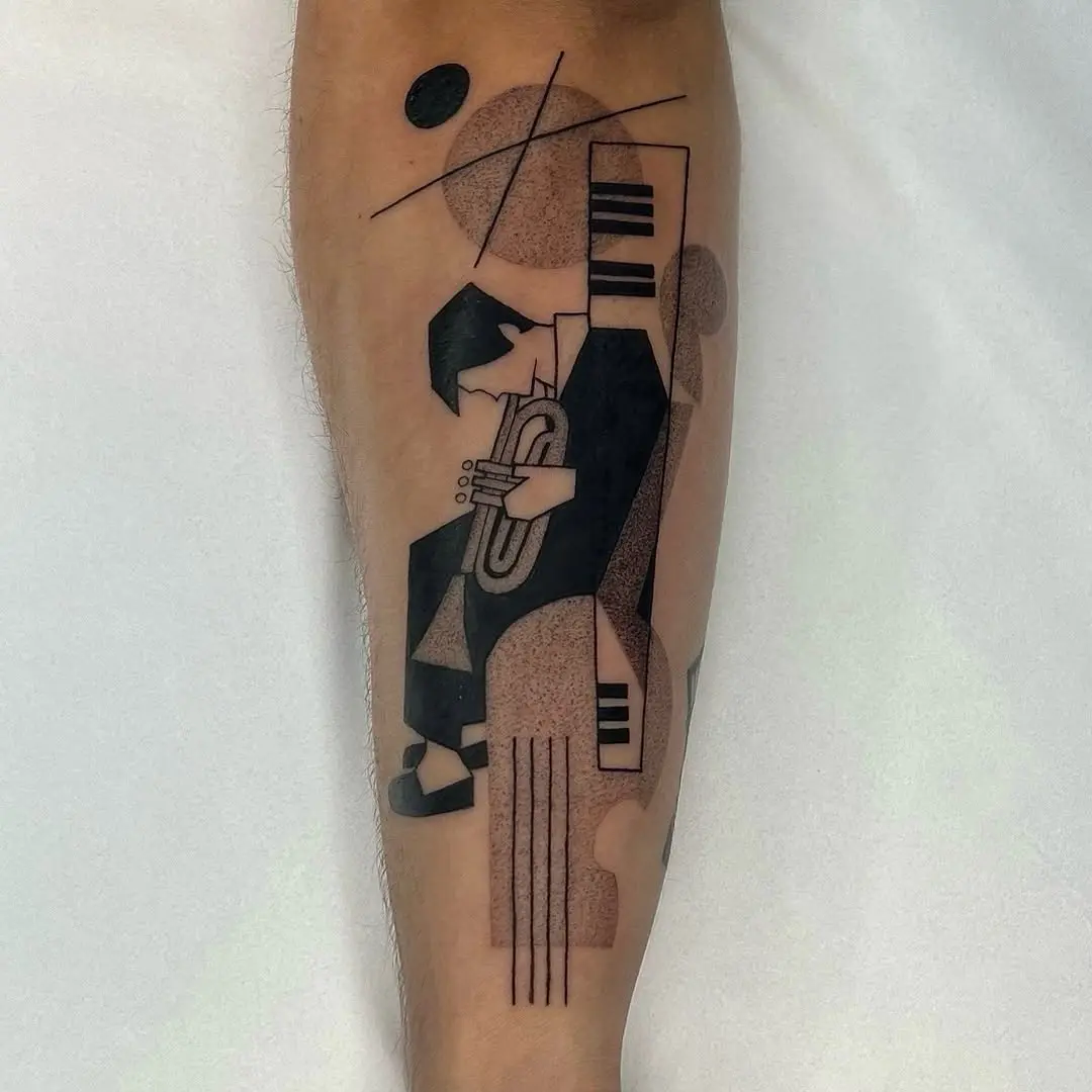 Stylish jazz musician inked in modern design