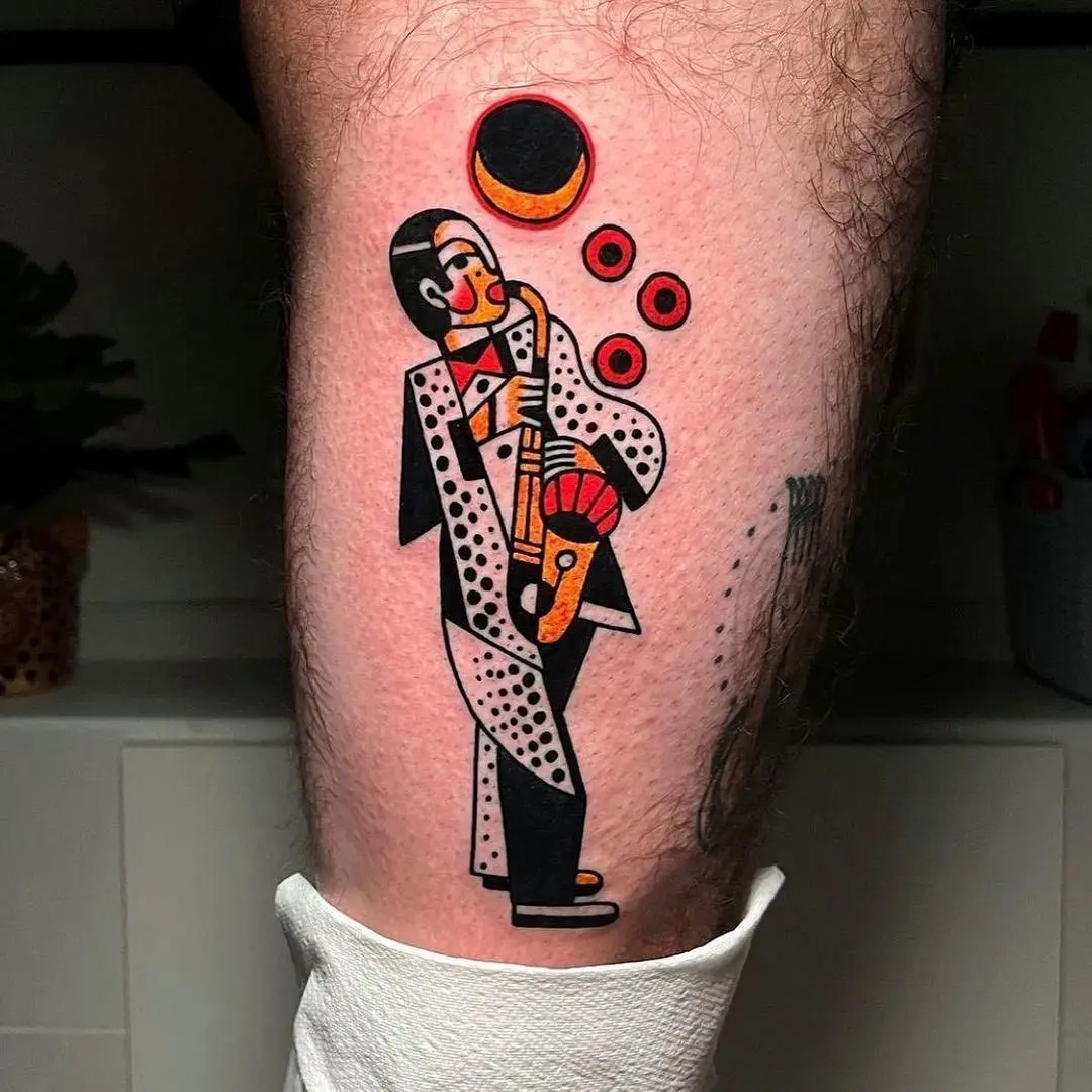 Artistic Jazz Saxophonist Tattoo Design