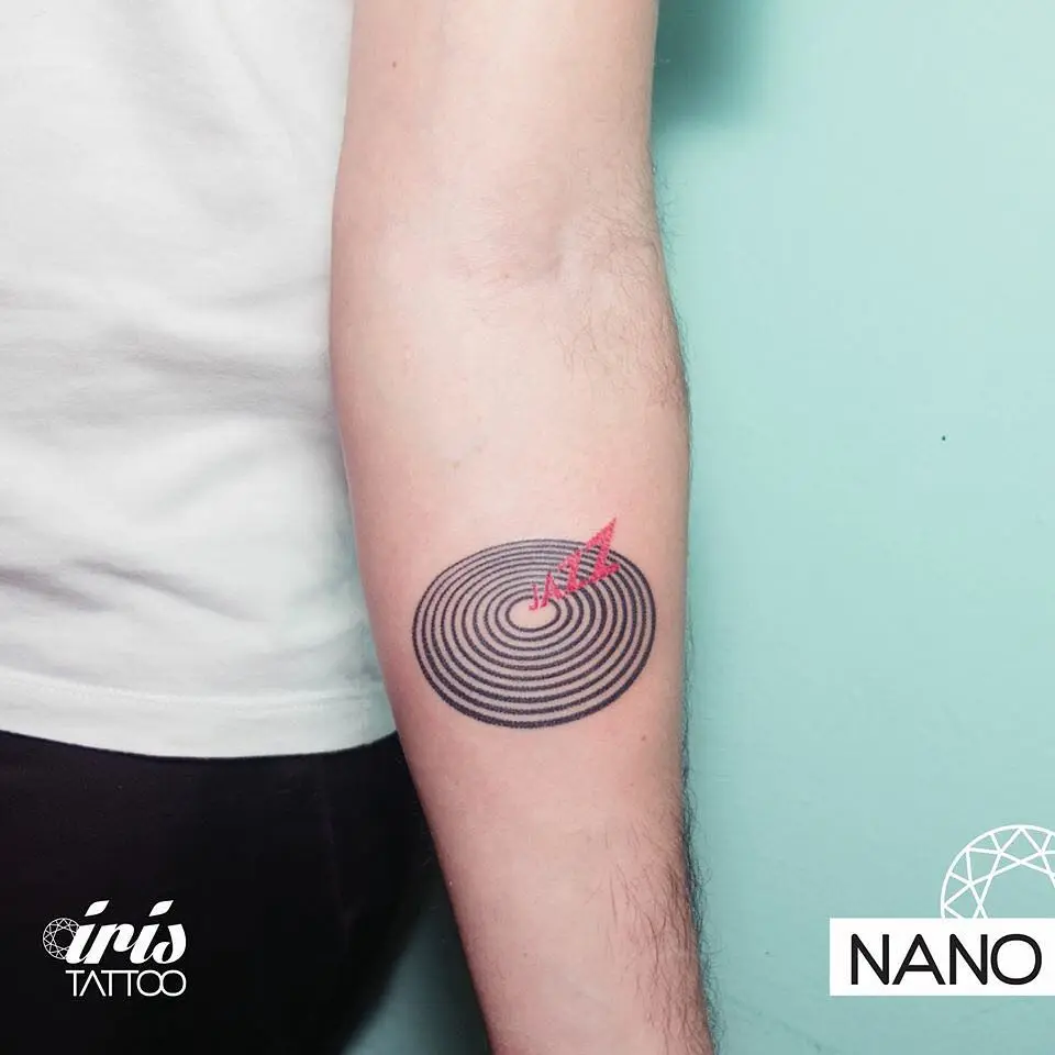 Vinyl Record Tattoo with Sound Waves