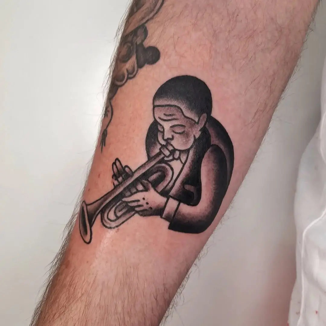 Classic jazz trumpet tattoo with elegant vibes