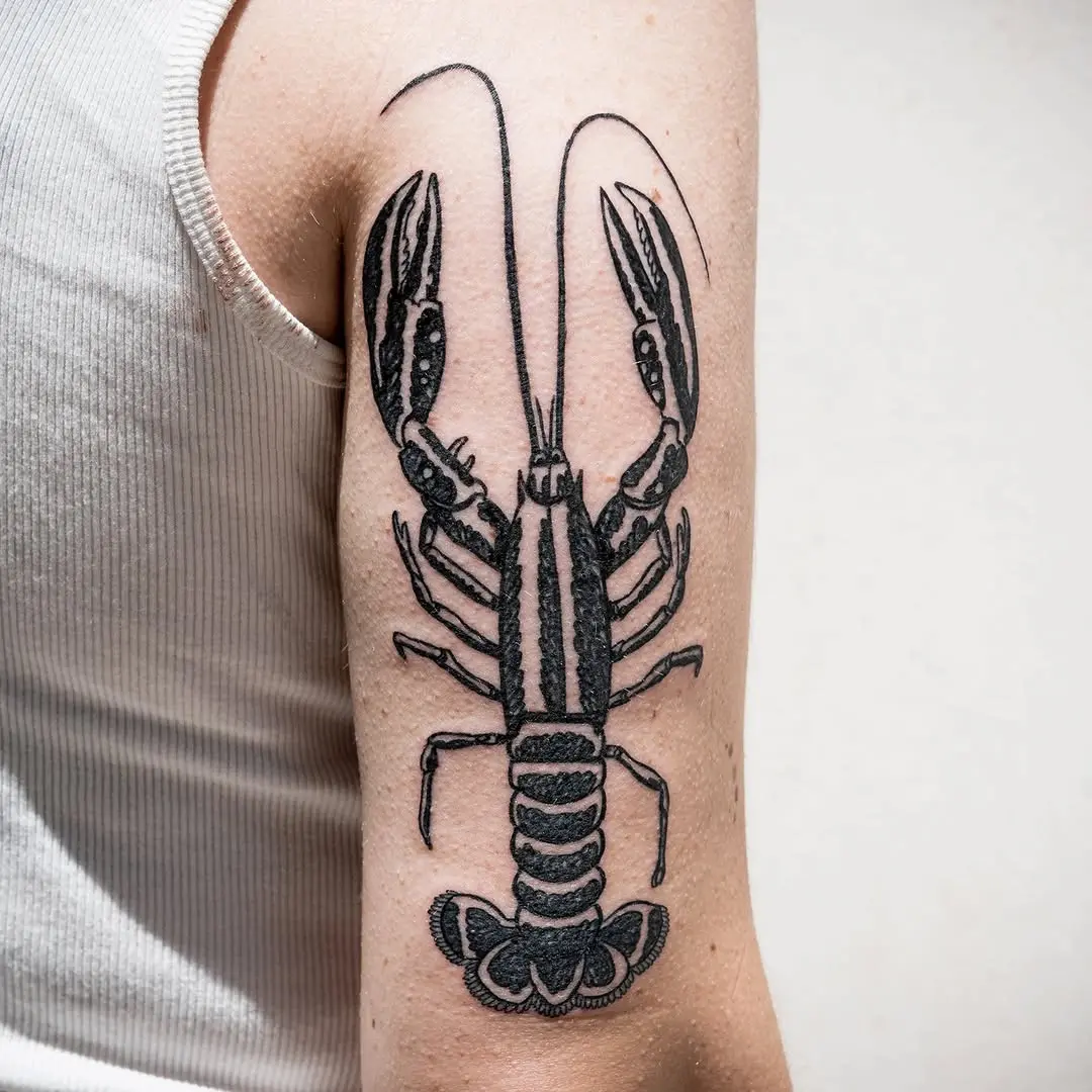 Stylish lobster tattoo showcasing intricate details
