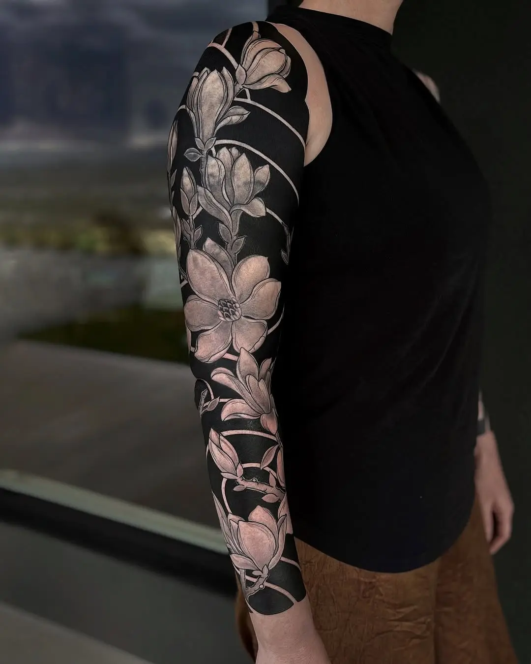 Stunning Magnolia Full Sleeve Tattoo Design