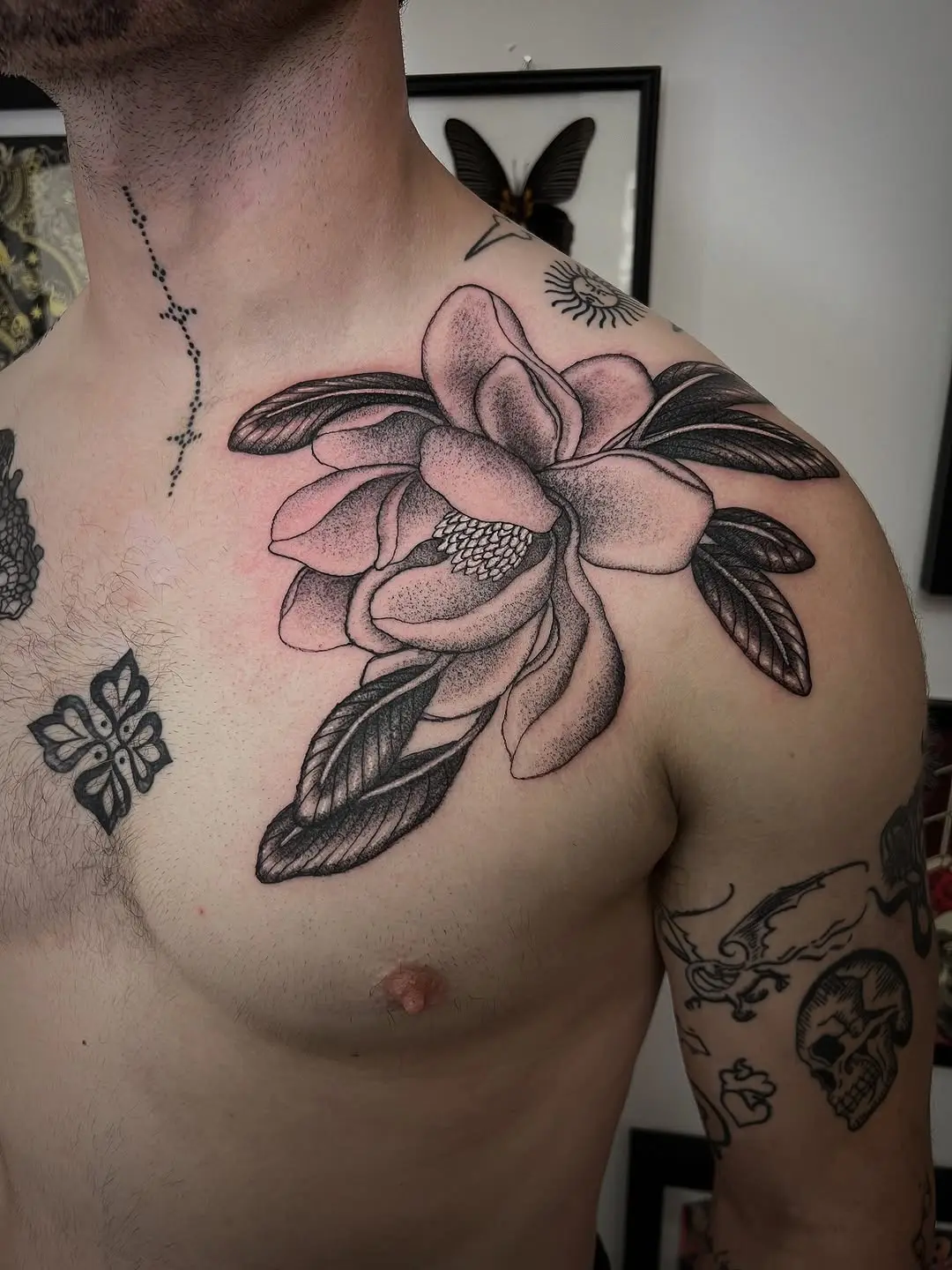 Stunning Magnolia Tattoo on Shoulder