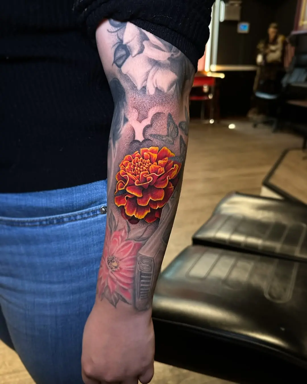 Vibrant Marigold Tattoo With Beautiful Detail