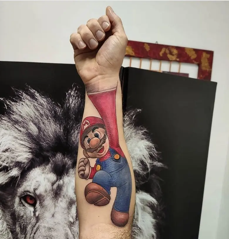 Vibrant Mario Tattoo on Arm