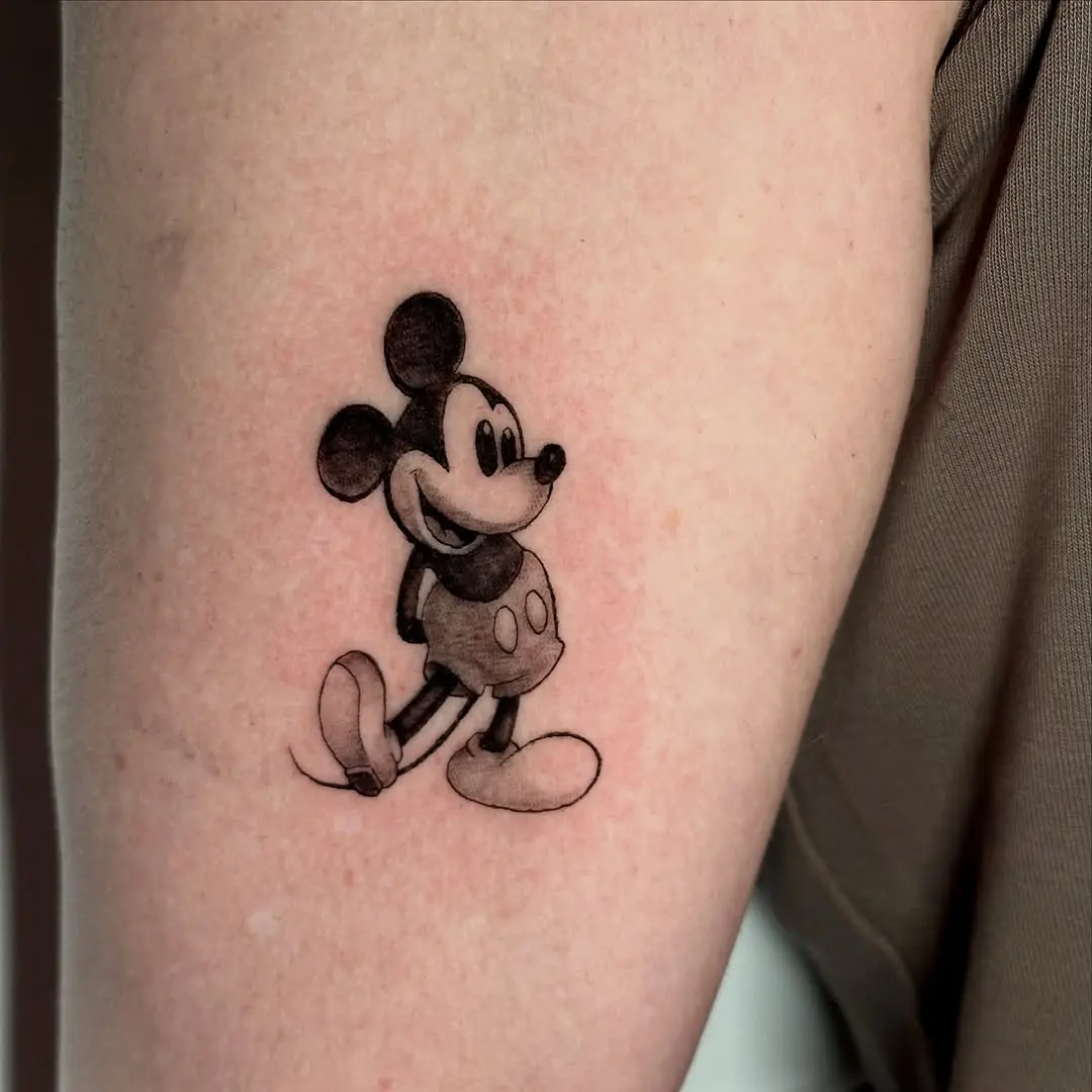 Classic Mickey Mouse Tattoo in Black and Grey