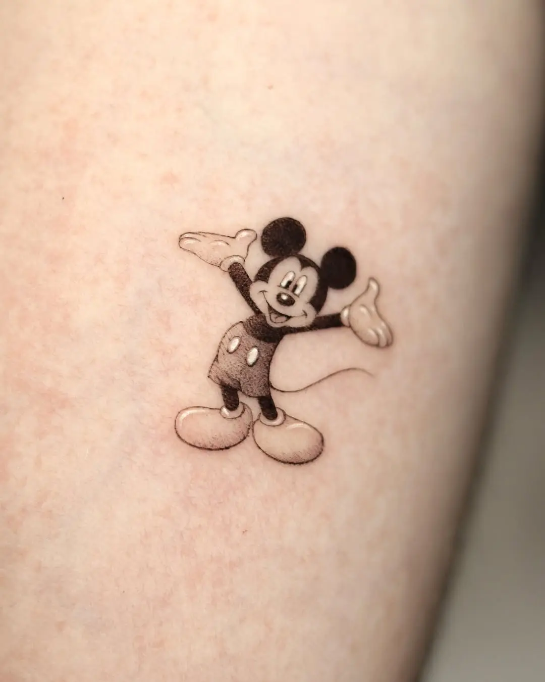 Charming Mickey Mouse Tattoo in Black and Grey