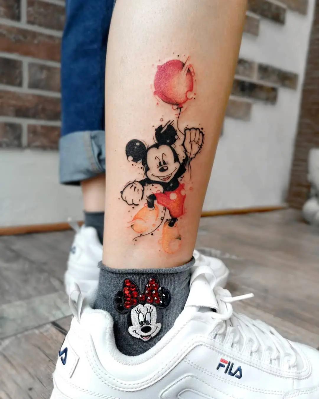 Colorful Mickey Mouse tattoo with balloon